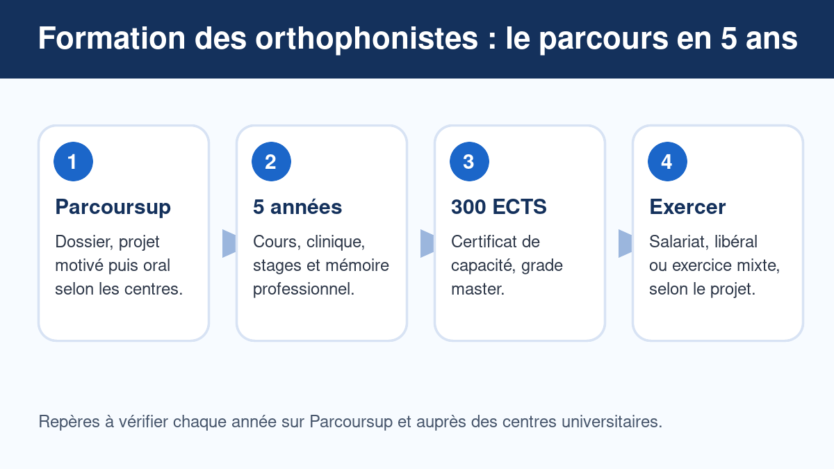 Schéma du parcours de formation des orthophonistes en cinq ans