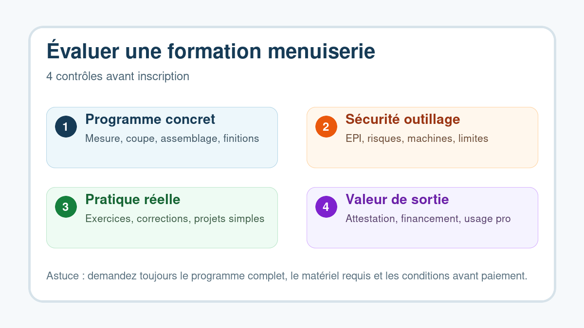Méthode pour évaluer une formation menuiserie InstitutDuBricolage avant inscription